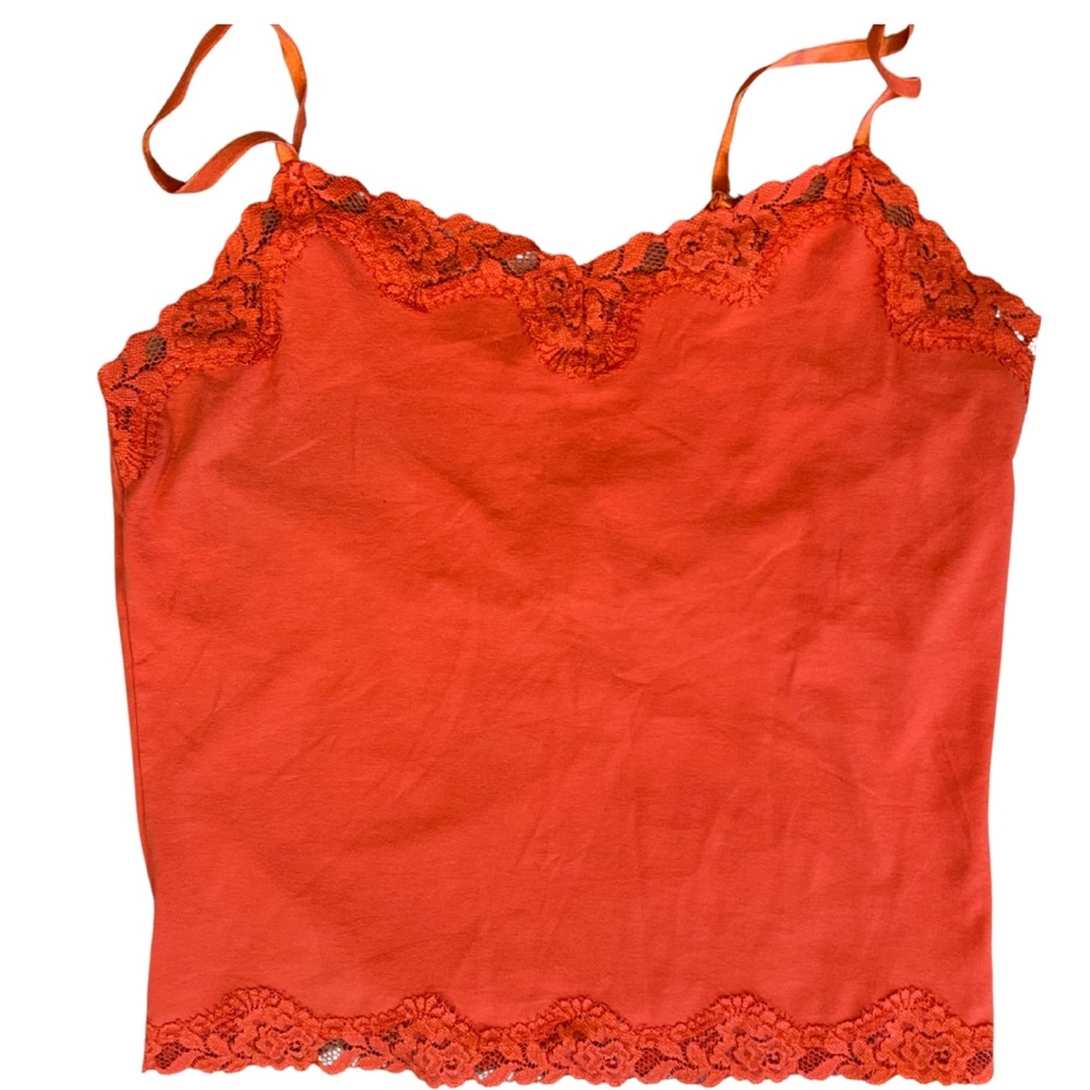 Women's Y2K Orange Lace Trim Shelf Bra Crop Camisole Fall Size Medium